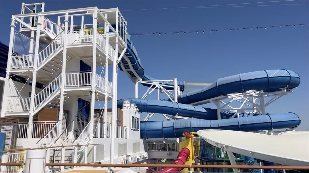 Thrilling Aqua Racer Water Slide on the cruise ship Norwegian Joy, showcasing the excitement of slides on Norwegian Joy.