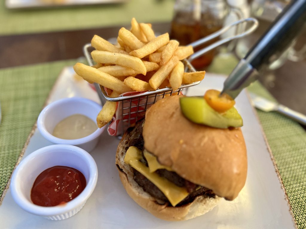 Burger at Rooftop Garden Grill