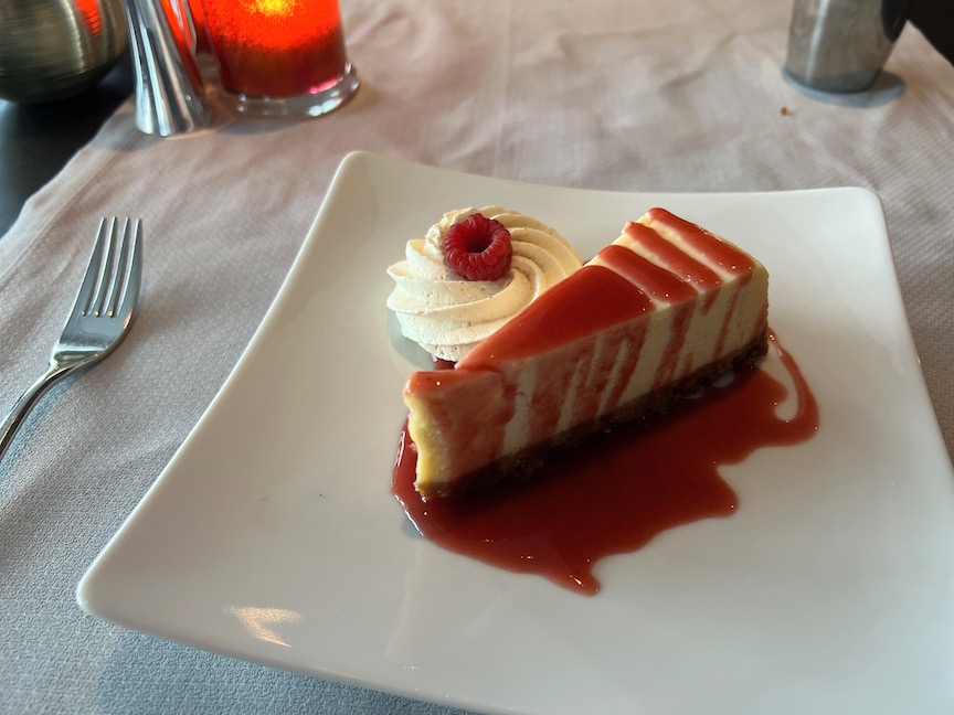 NY cheesecake with strawberry sauce