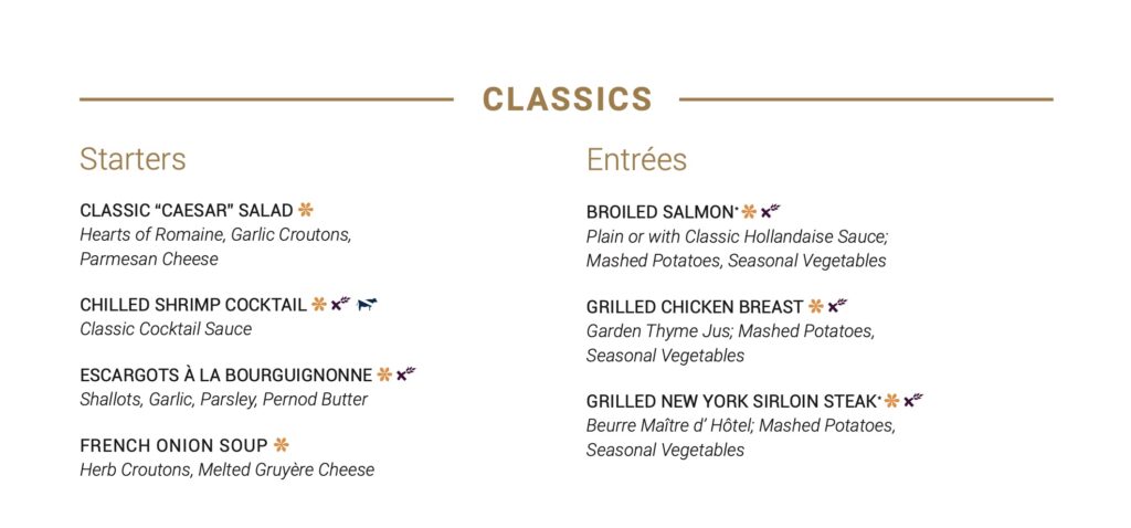 Celebritys Classics Menu