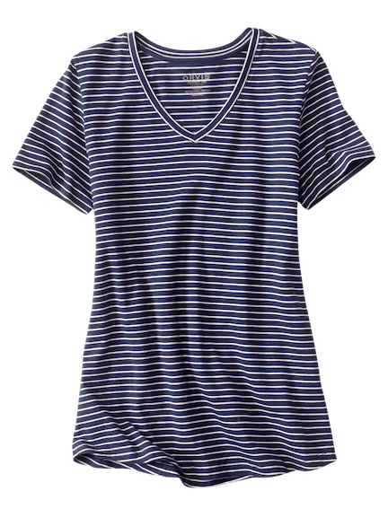 Blue and white striped v neck tee