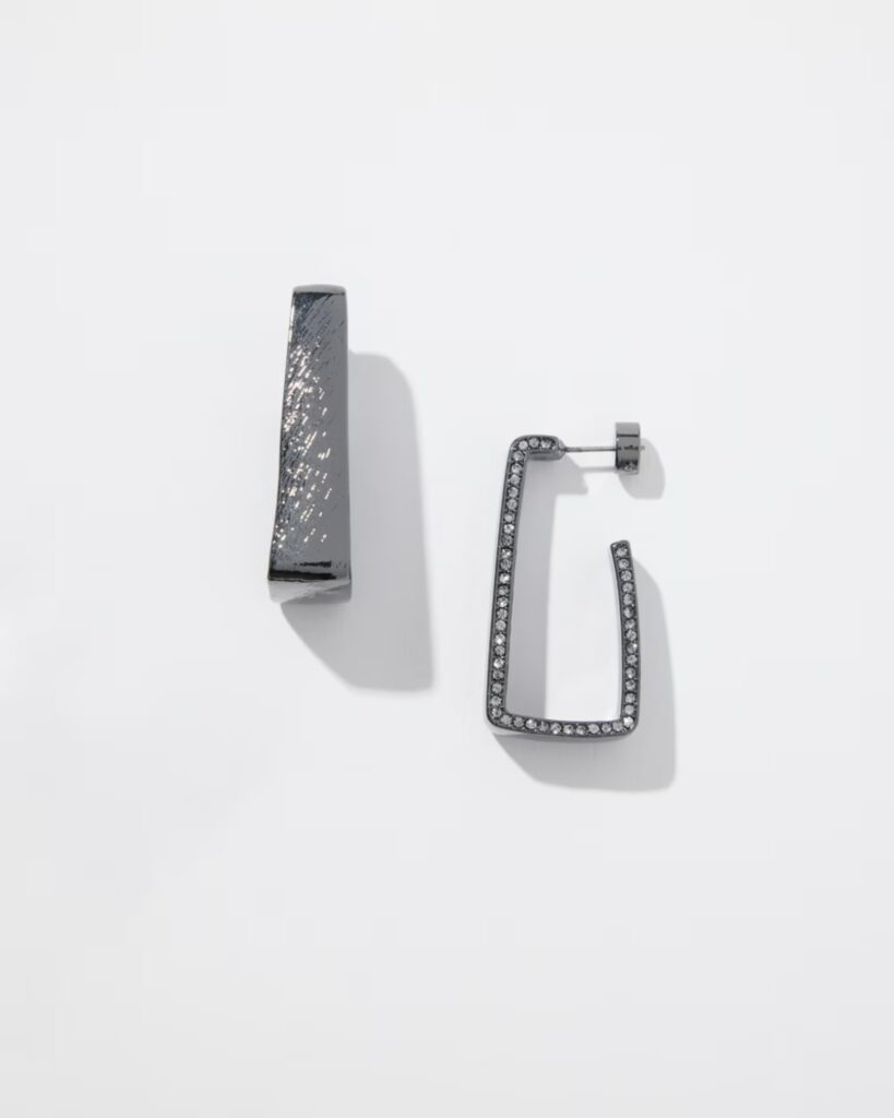 Chicos hematite pave rectangle hoops