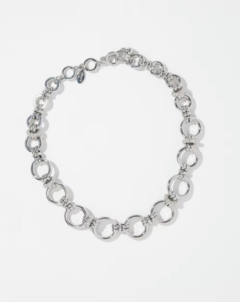 Chicos silver tone links bib necklace