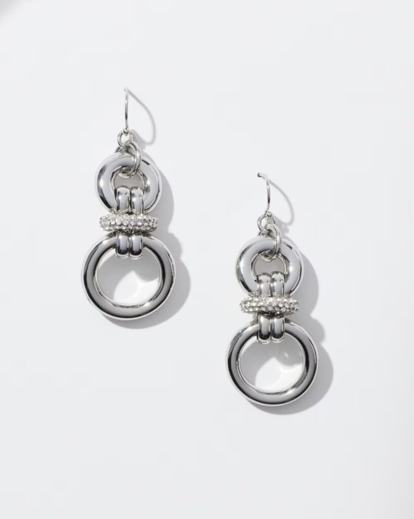 Chicos silver tone links drop earrings