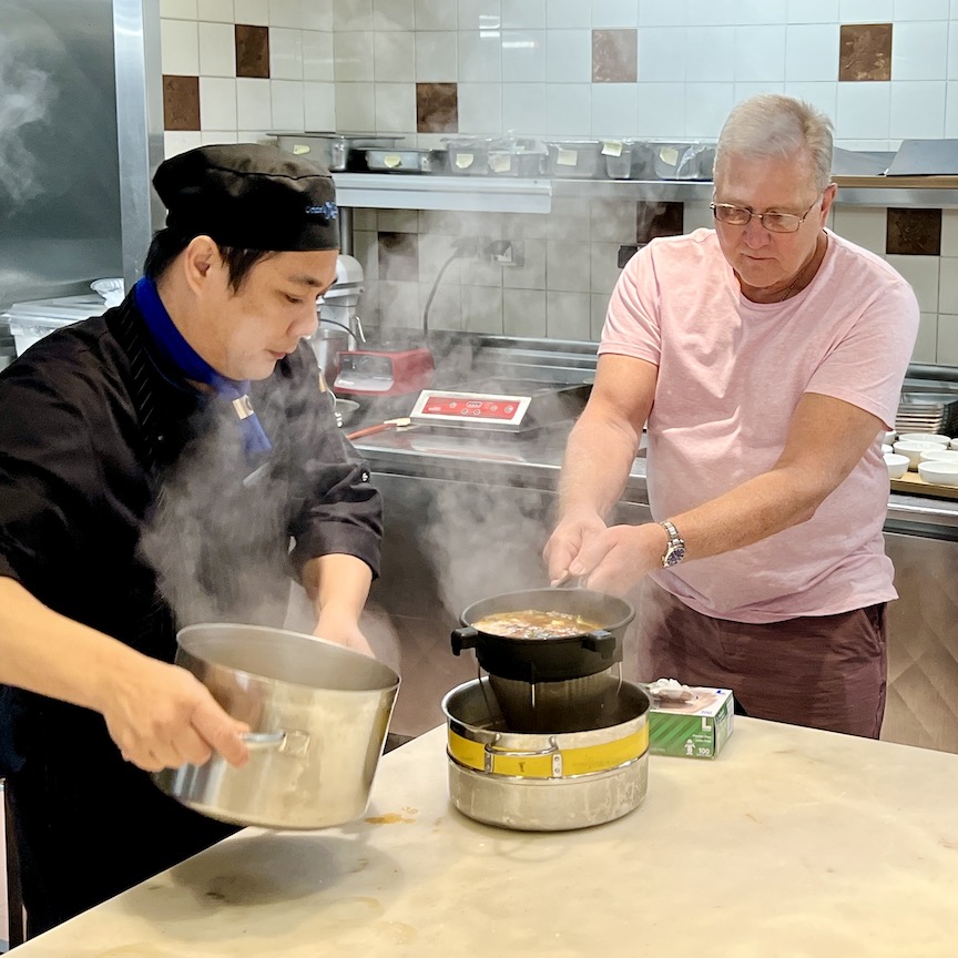 Straining the bouillon
