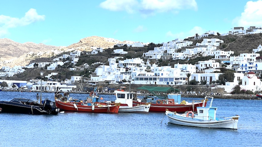 Mykonos shoreline and boats