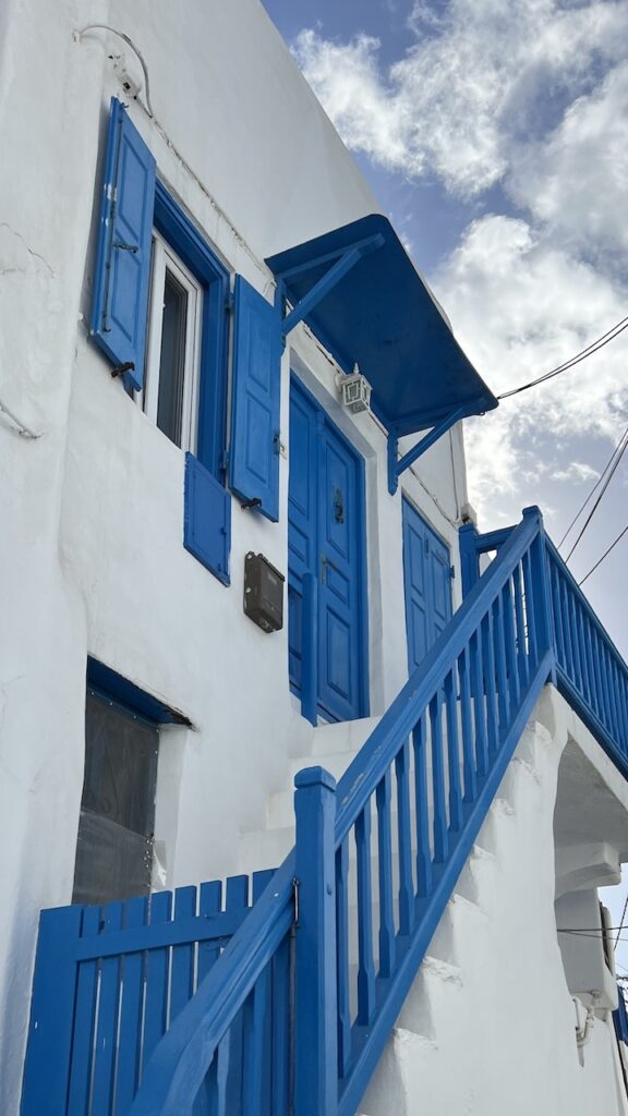 Mykonos staircase blue portrait