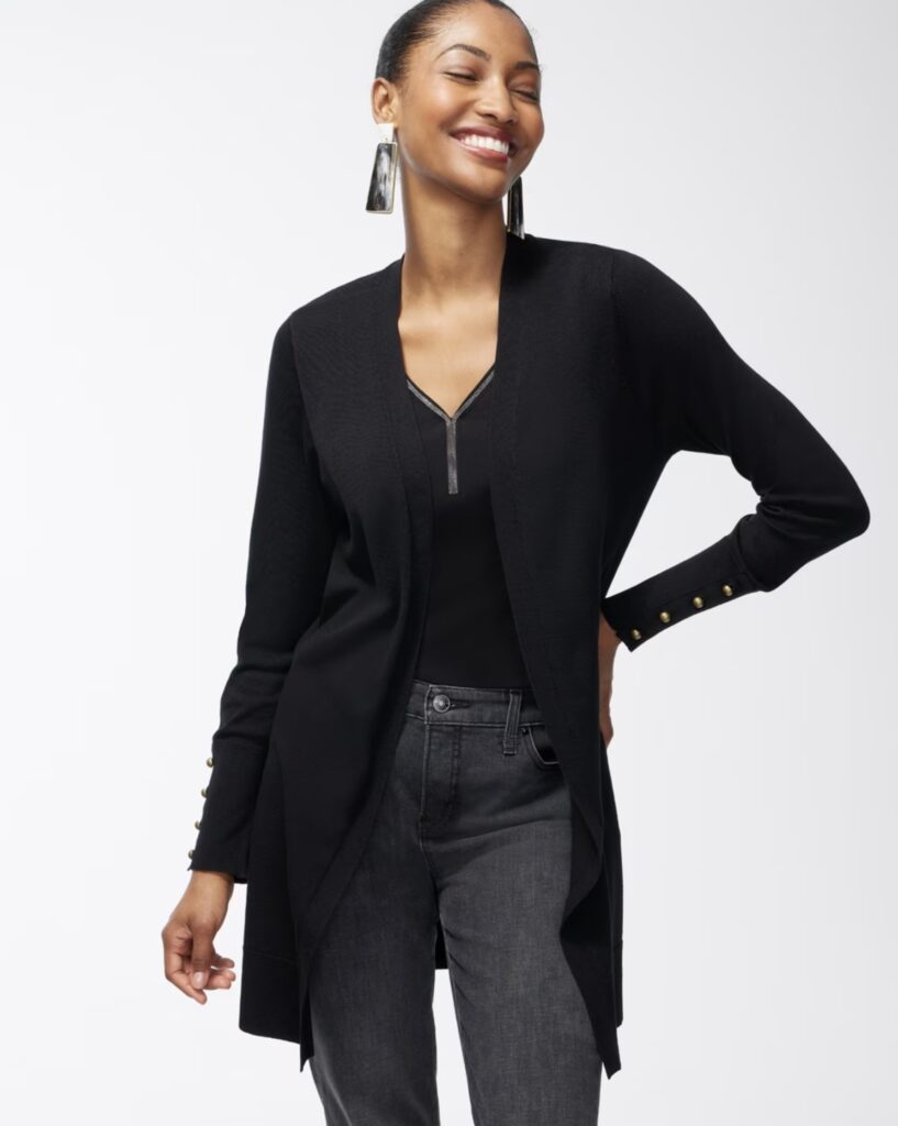 Chicos Midi Cardigan Sweater Black