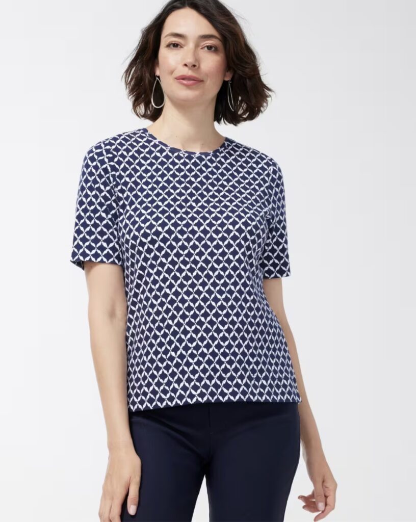 Chicos cool ikat cotton crew neck tee navy