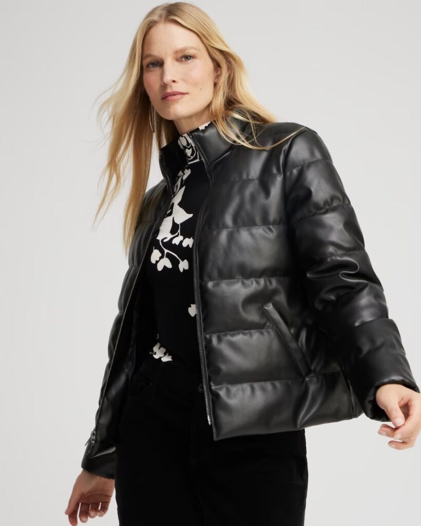 Chicos faux leather puffer jacket