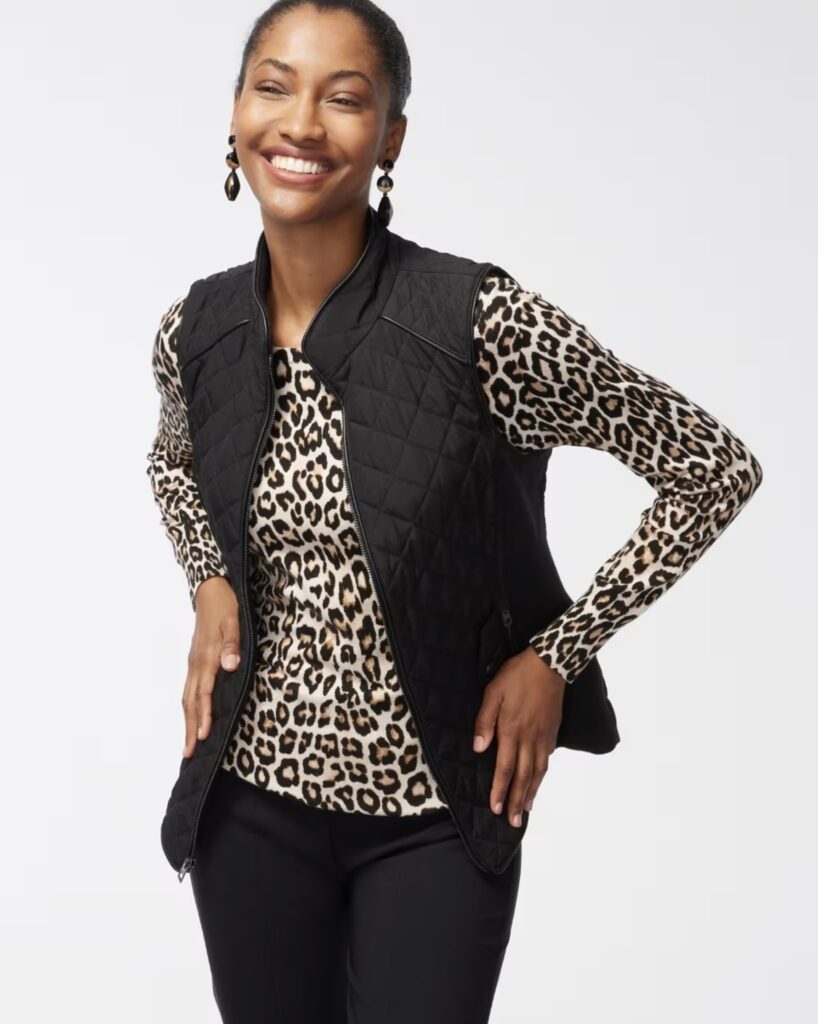 Chicos rib trim quilted vest black
