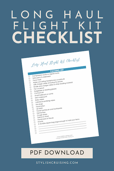 Pinterest Pin Long Haul Flight Kit Checklist