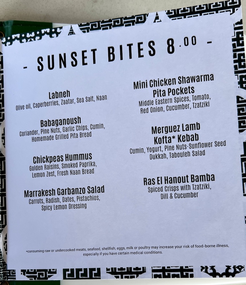 Ascent Sunset Bar bites menu