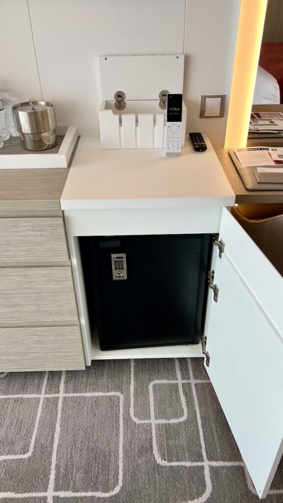 Mini fridge in the Celebrity Ascent Sky Suite, hidden in a cabinet.