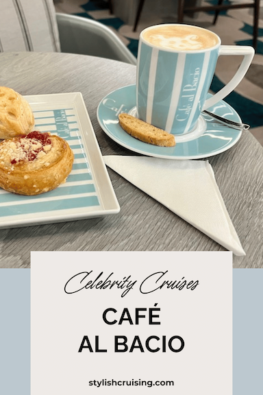 Pinterest Pin for the post Celebrity's Cafe al Bacio: Delicious Coffee at Sea.