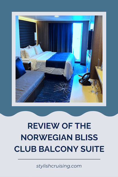 Pinterest pin for NCL Bliss Club Balcony Suite Review.