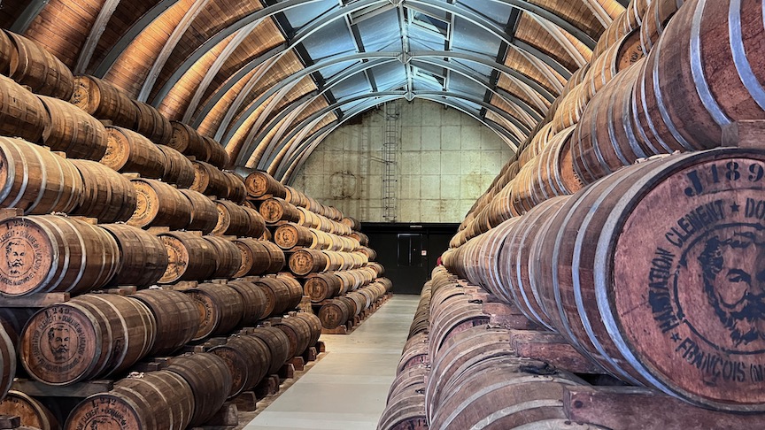 Barrels at rum distillery