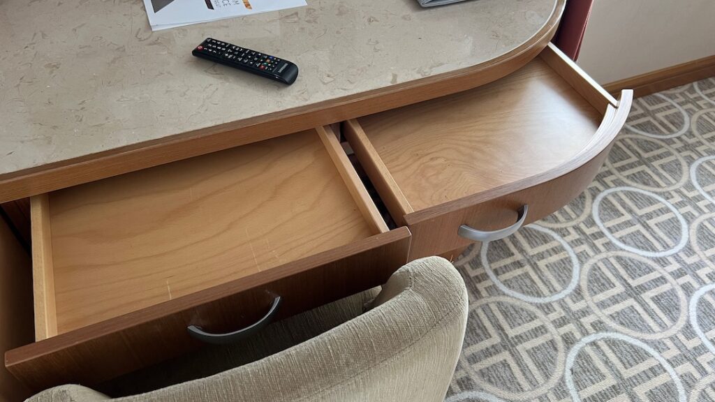 Equinox Sunset Sky Suite desk storage 2