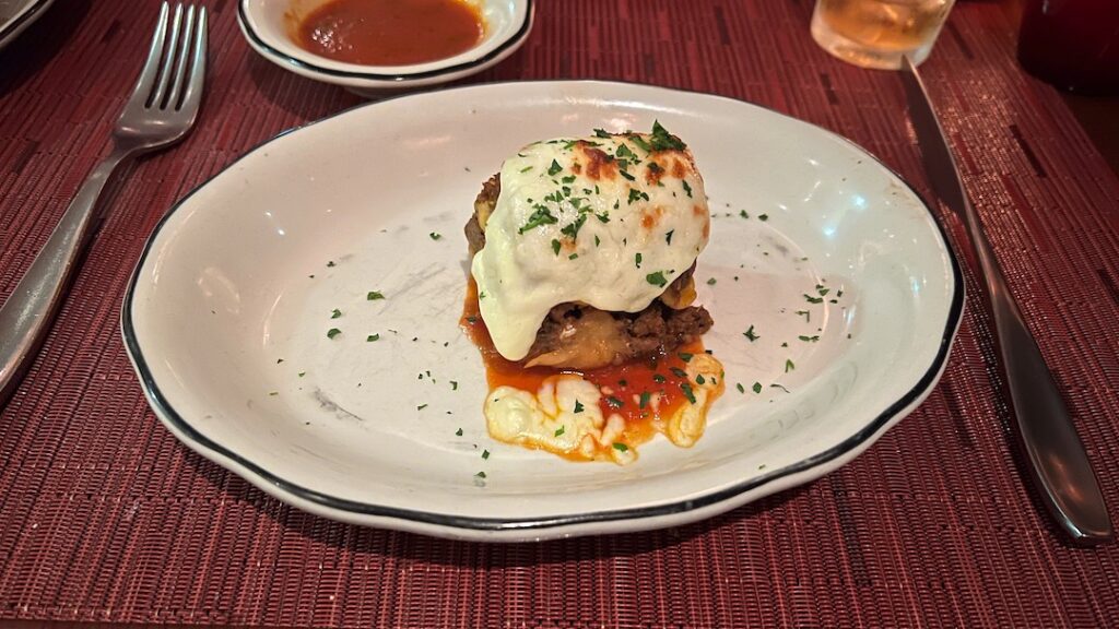 Equinox Tuscan Grille lasagna half portion