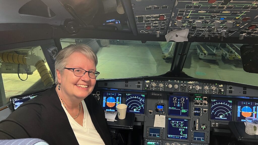 Sitting in the airplane cockpit in Sarasota