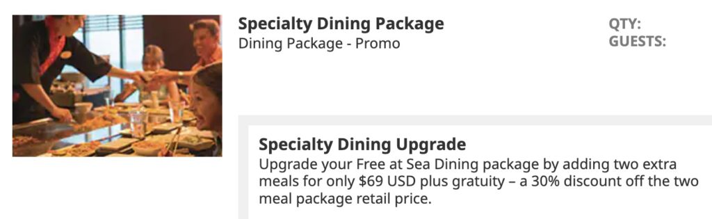 Special dining upgrade offer