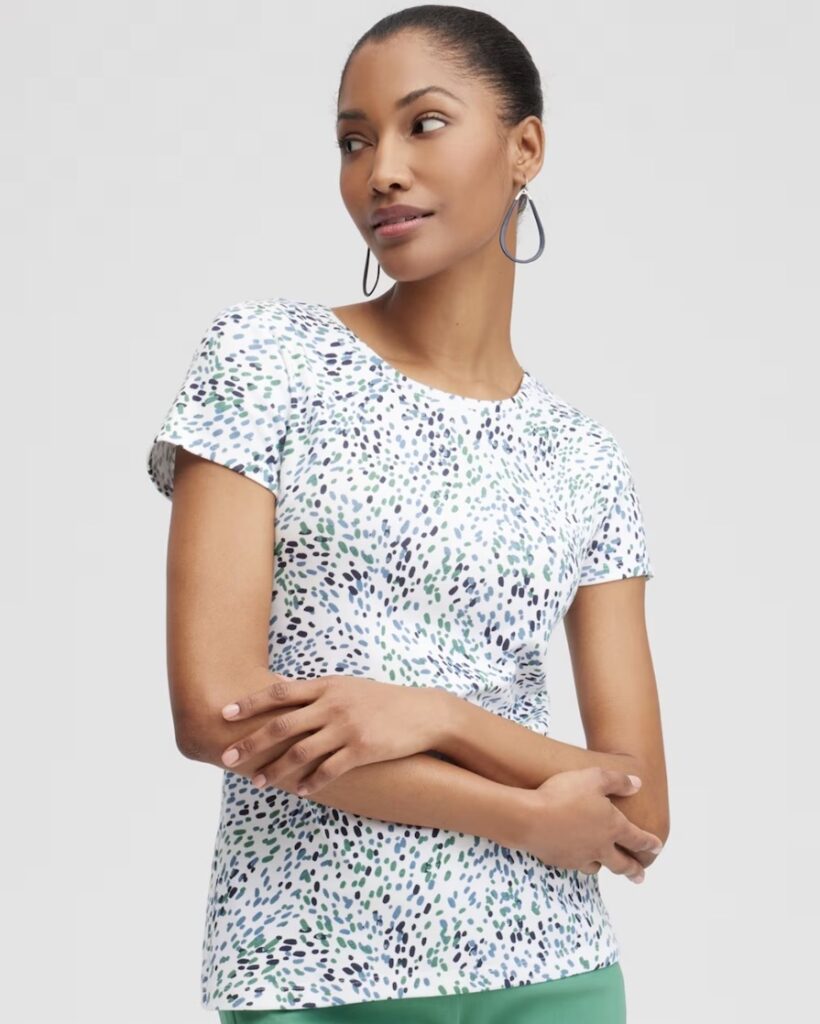 Chicos dot print cap sleeve tee alabaster