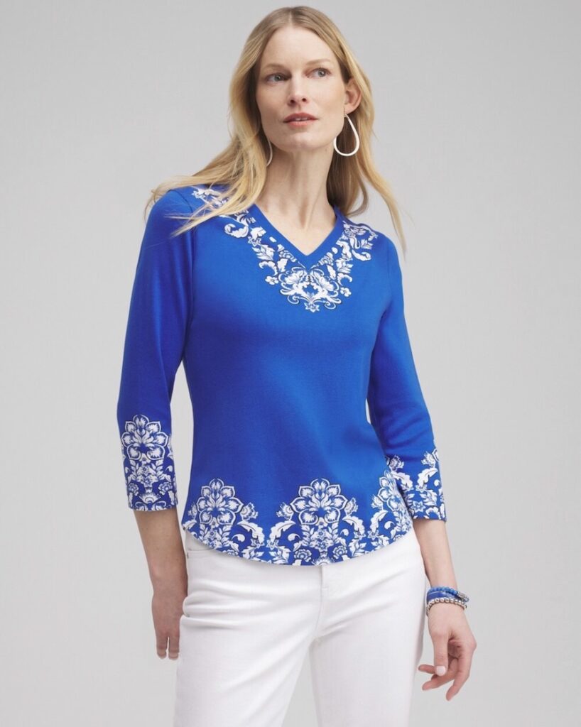 Chicos etched everyday 34 sleeve tee intense azure