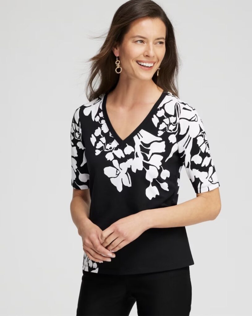 Chicos floral perfect elbow sleeve tee black