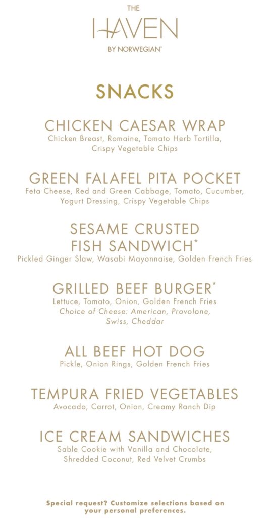 Haven Pool Menu